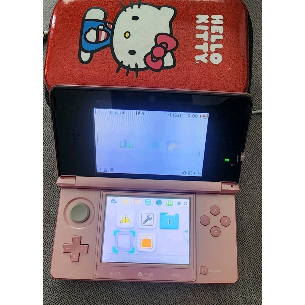 Nintendo 3DS Pearl Pink Console System Hello Kitty Case 9 Games Mario Kart..